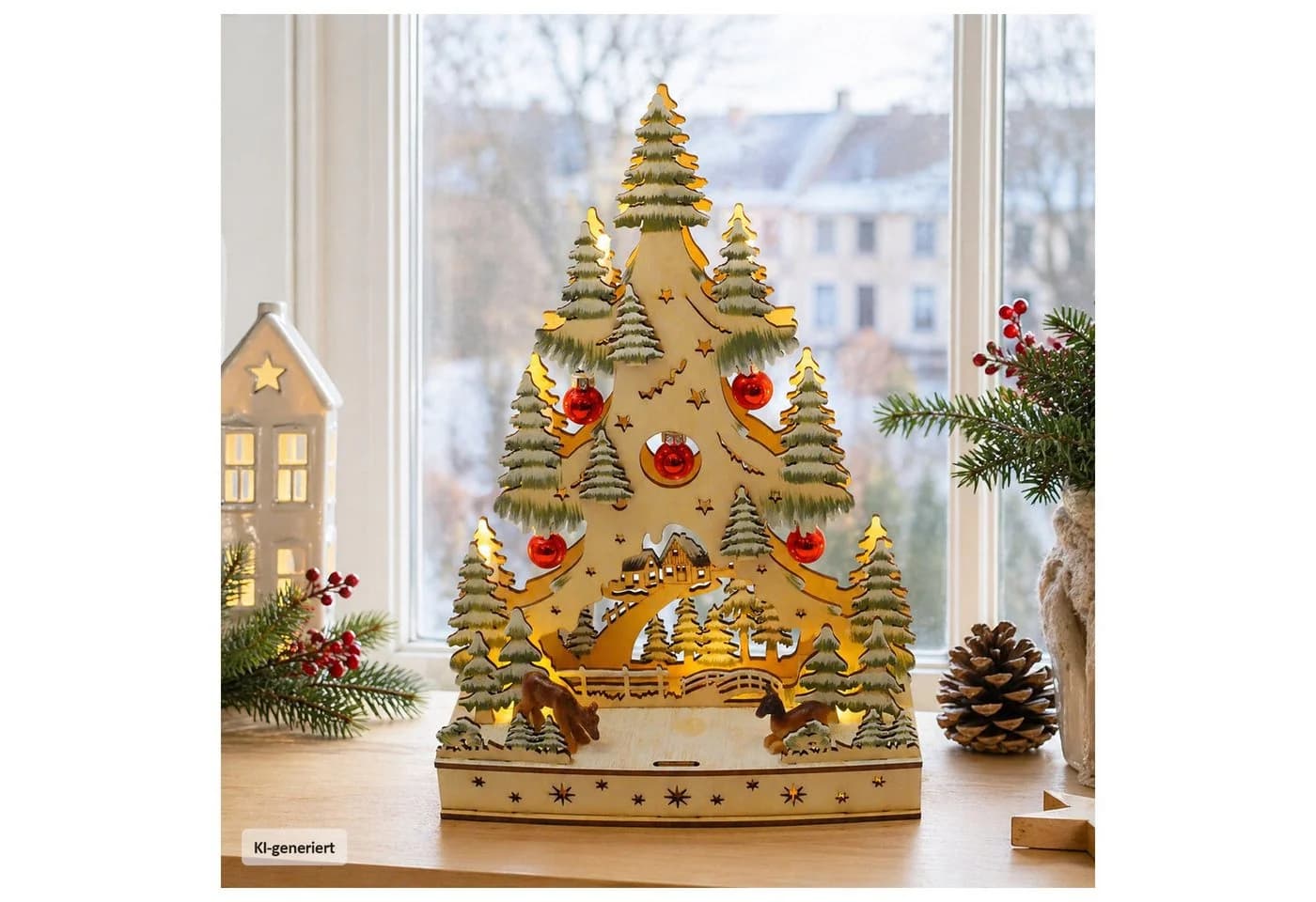 HTI-Living Schwibbogen LED Weihnachtsbaum mit Kugeln und Rentieren - Bild 2