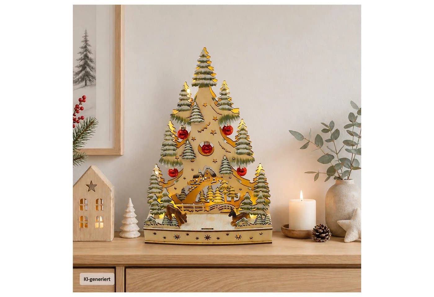 HTI-Living Schwibbogen LED Weihnachtsbaum mit Kugeln und Rentieren - Bild 3