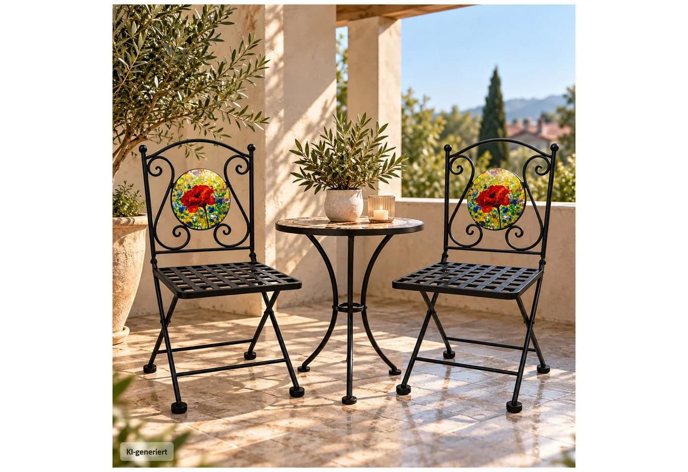 HTI-Living Gartenstuhl 2er Set Celia klappbar Schwarz Mohnblume