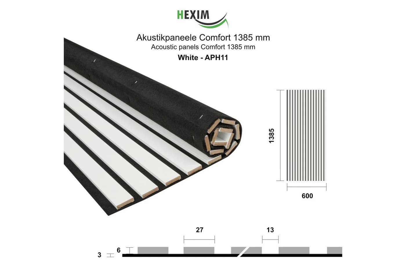 Hexim Wanddekoobjekt APH11 Flexible Akustikpaneele Weiß Holz Comfort