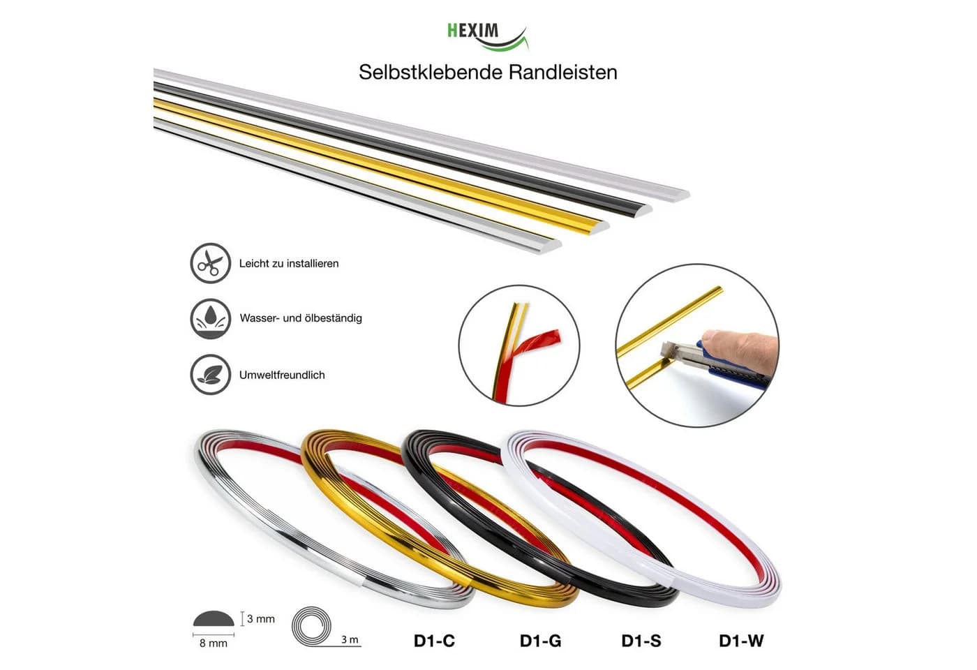 Hexim Selbstklebende Zierleiste Weiß PVC Flexibel