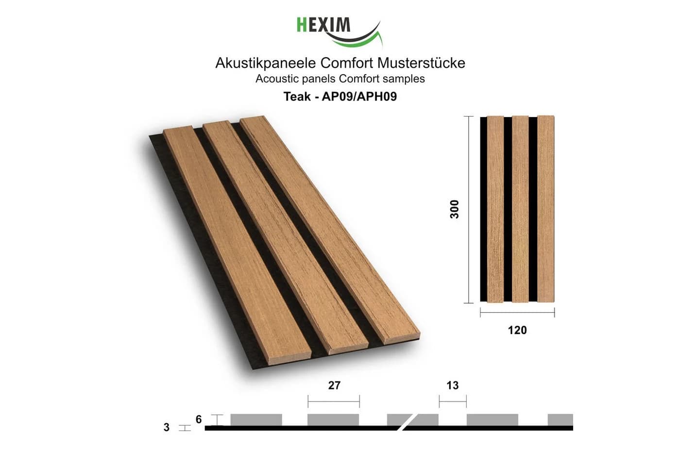 Hexim Wanddekoobjekt Teak Akustikpaneele flexible Lamellenwand