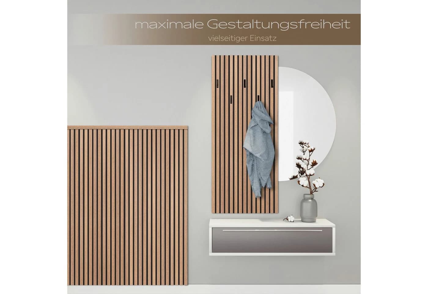 Hexim Wanddekoobjekt Teak Akustikpaneele flexible Lamellenwand - Bild 4