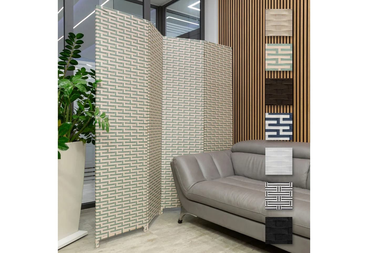 Hexim Raumteiler Paravent 180x180 cm Klappbar Weiß & Grün - Bild 2