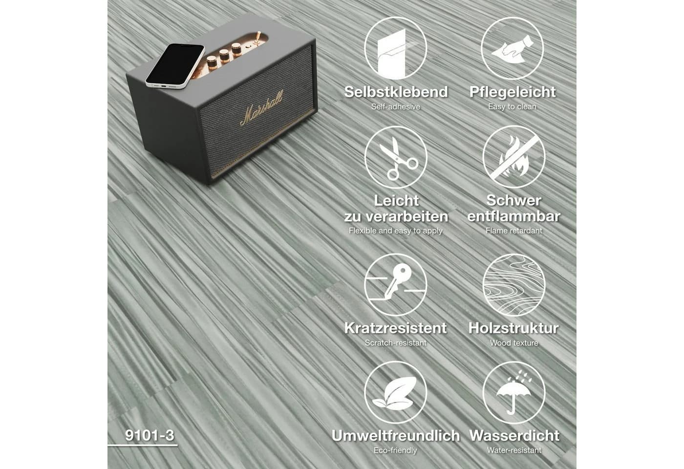 Hexim Vinylboden, Vinyldielen 0,97m² selbstklebend PVC Wandverkleidung Bodenbelag Holzoptik 91x15cm Paneele für Wand & Boden Holzdielen grau - Bild 3