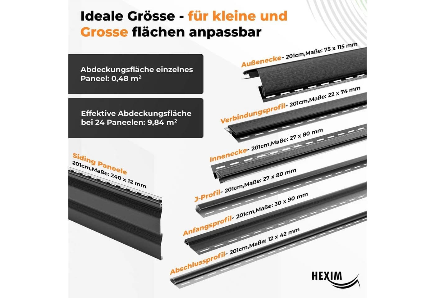 Hexim Fassadenverkleidung Anthrazit PVC-U 24 Paneele - Bild 3