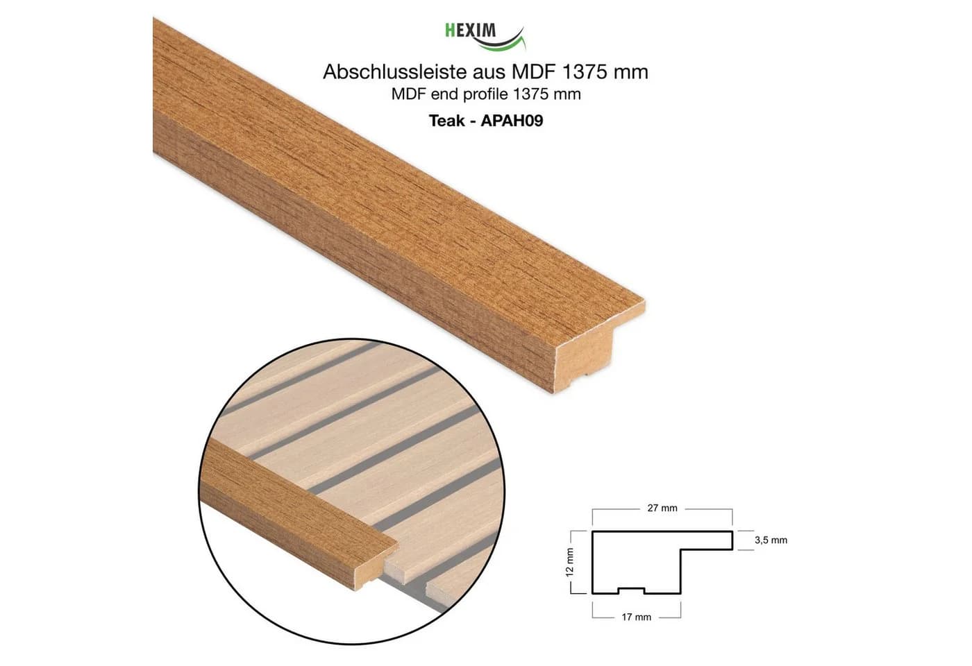 Hexim Abschlussleiste Teak für Akustikpaneele Wanddeko