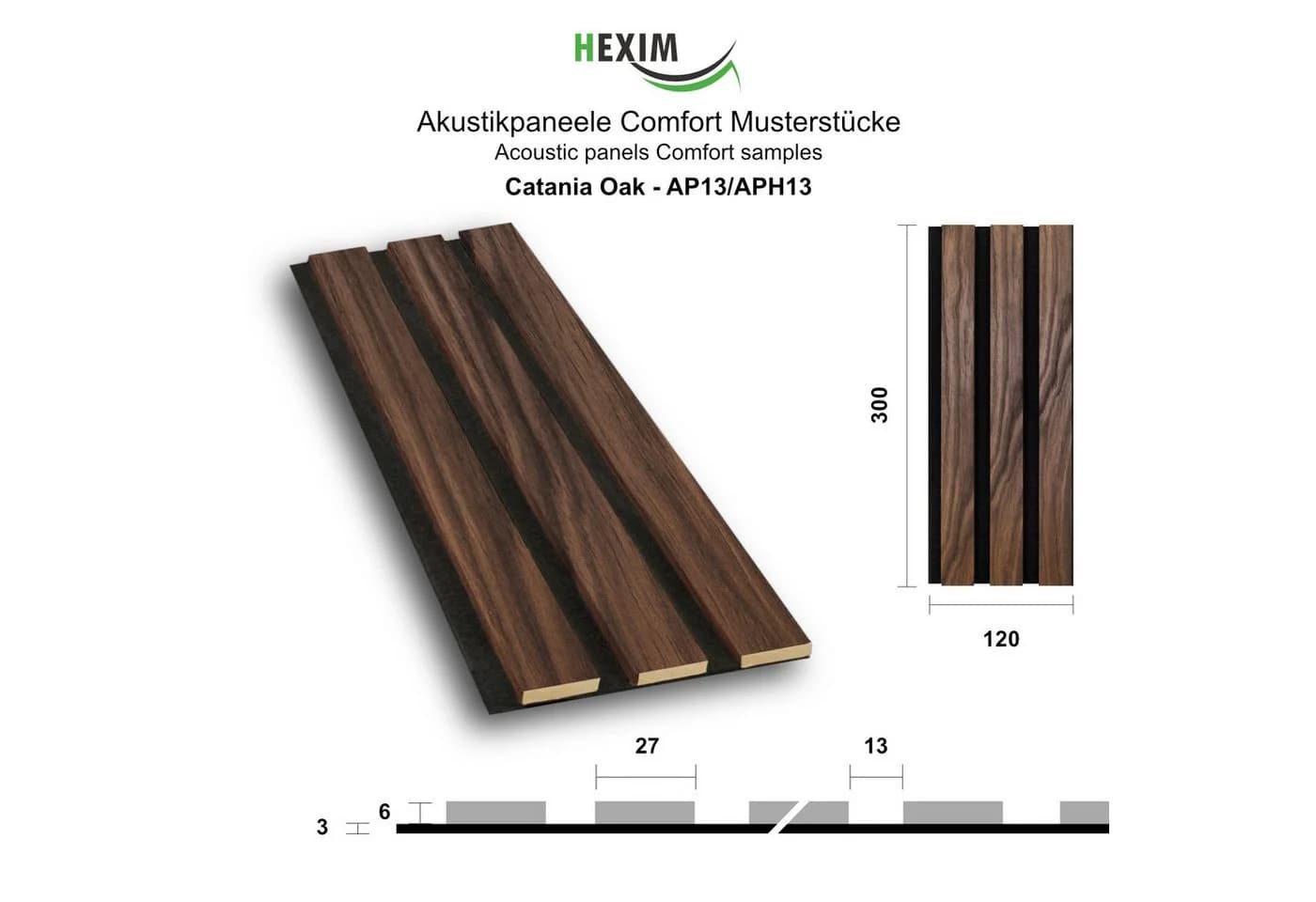Hexim Wanddekoobjekt Catania Oak - Flexibles Akustikpaneel Braun