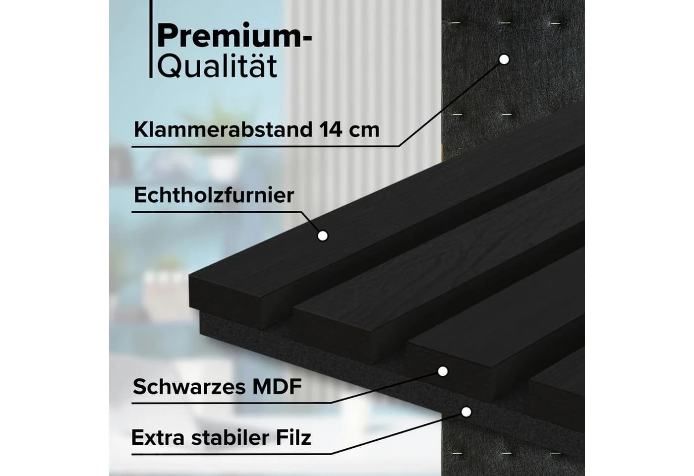 Hexim Wandpaneel 6x 280x30cm Schwarz Akustik Holzlamellen - Bild 3