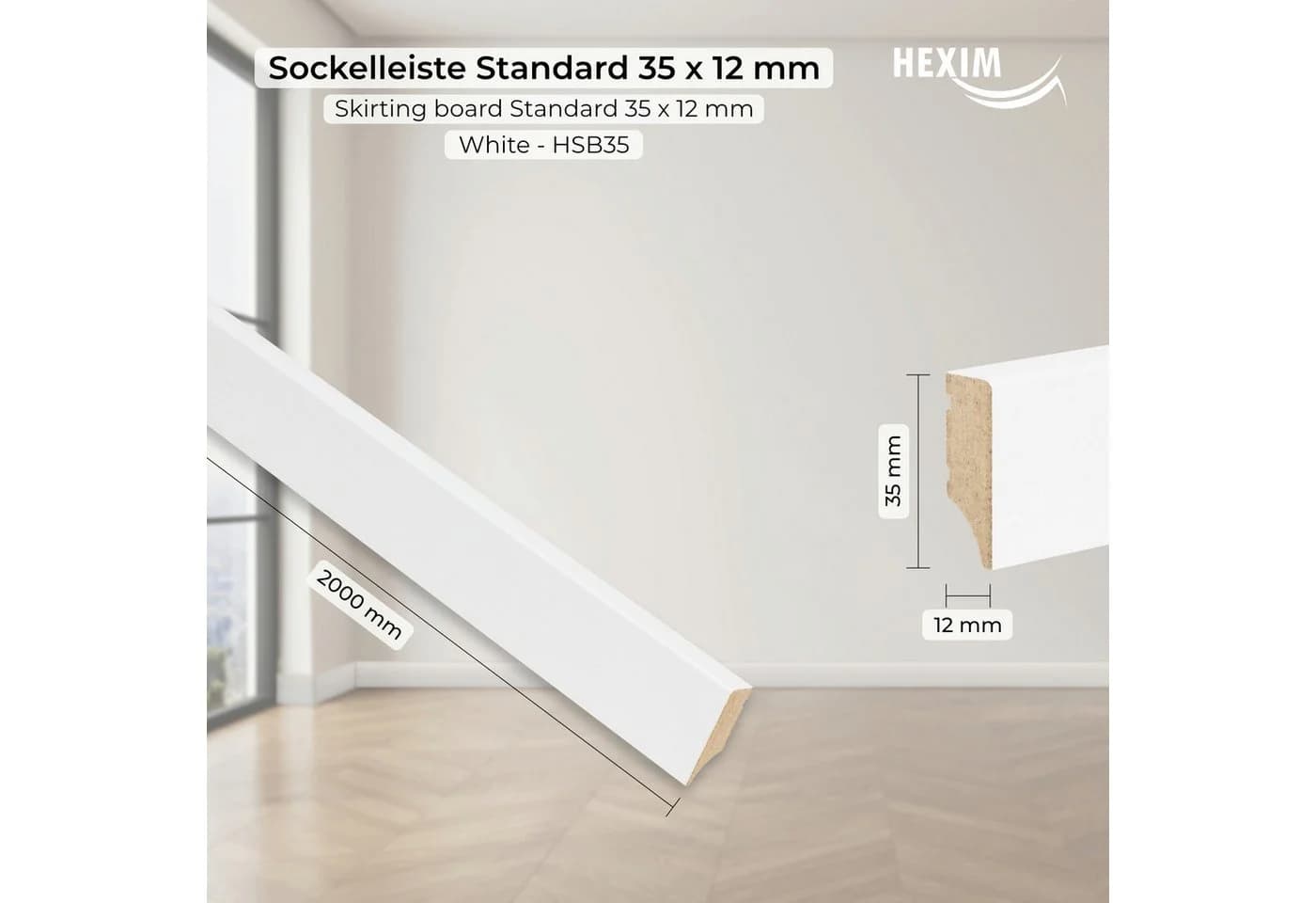 Hexim Sockelleiste Weiß MDF glatt Weimarer Design