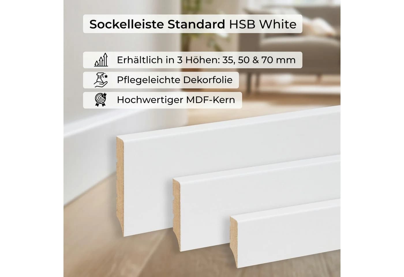 Hexim Sockelleiste Weiß MDF glatt Weimarer Design - Bild 3