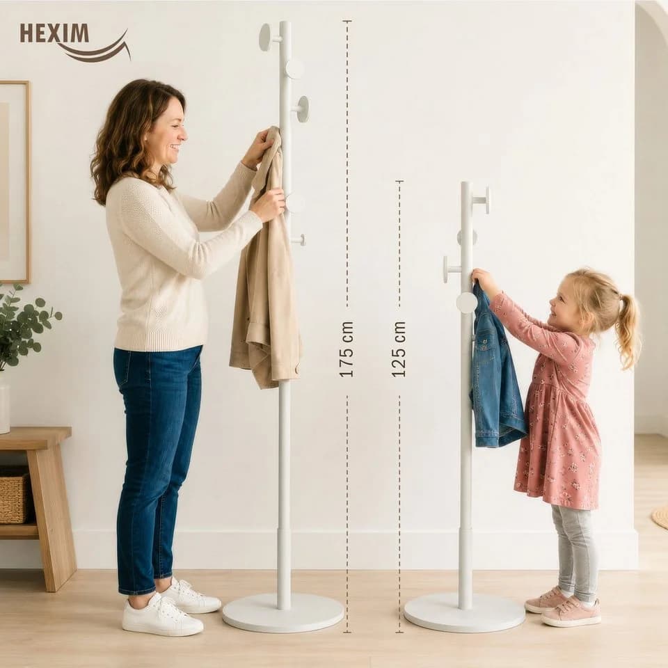 Hexim Garderobenständer Beige Holz 175cm mit 8 Haken - Bild 5