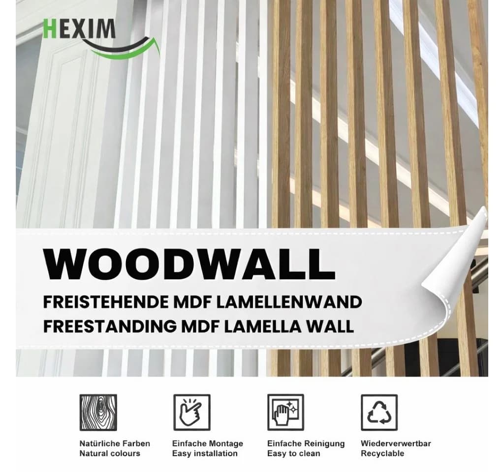 Hexim Lamellenwand Raumteiler Weiß Modern Freistehend - Bild 4