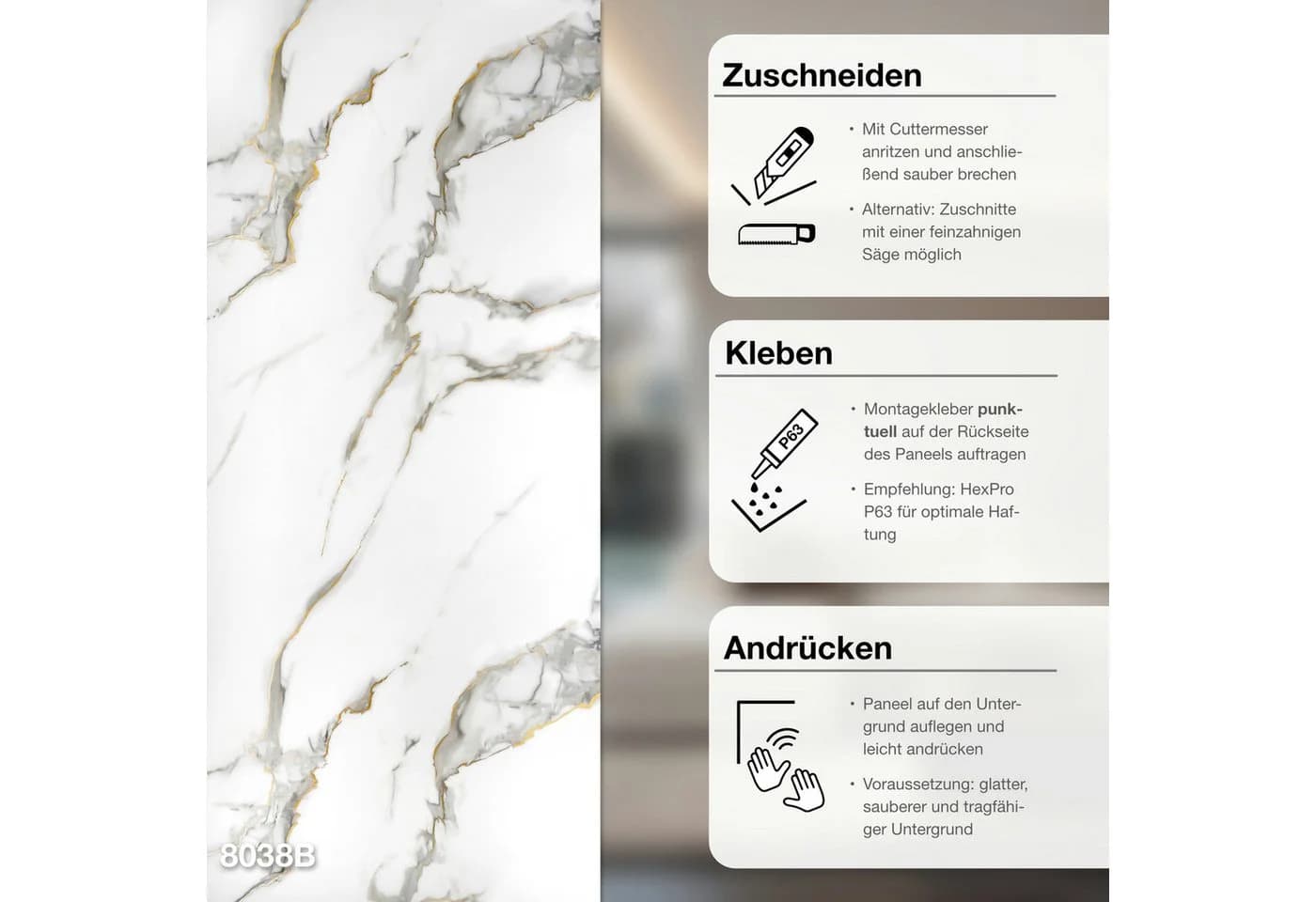 Hexim Wandpaneel Marmoroptik SPC Kunststoff 280x122 cm