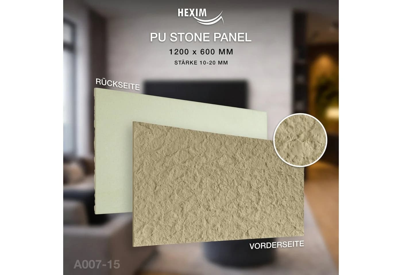 Hexim 3D Wandpaneel Steinoptik Beige PU Wandverkleidung