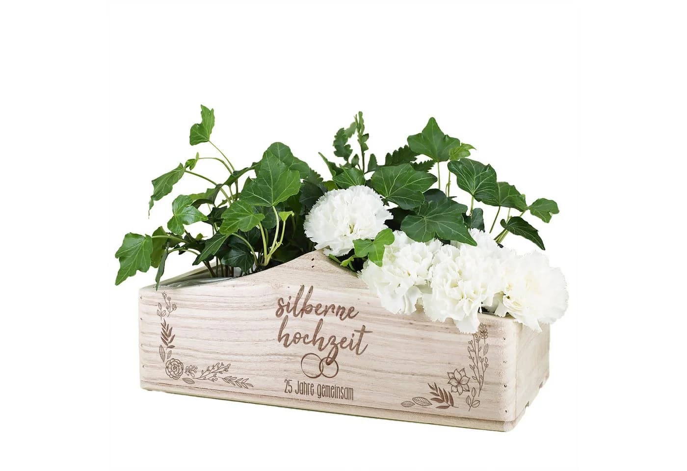 Herz & Heim Geschenkkorb aus Holz mit Motiv Silberne Hochzeit - Bild 2