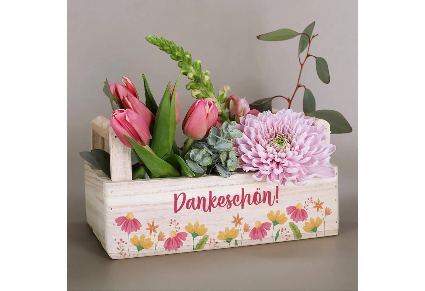 Herz & Heim Geschenkbox aus Holz mit Blumenmotiv und Griffen - Bild 3
