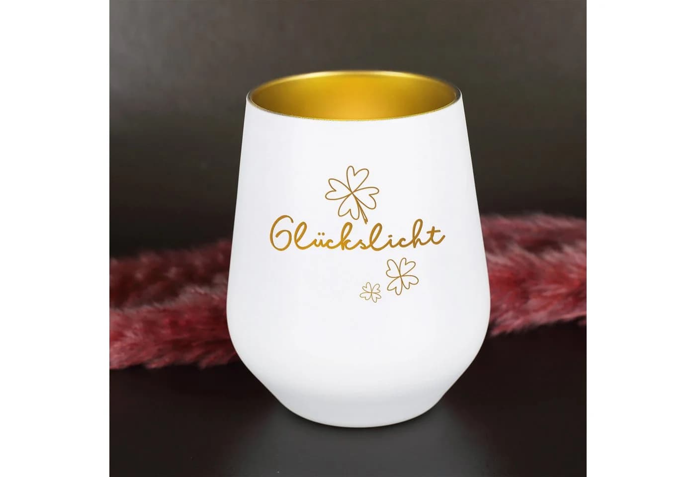 Herz & Heim Windlicht „Glückslicht“ Glas mit Gravur Schwarz/Weiß