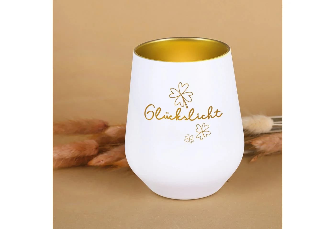 Herz & Heim Windlicht „Glückslicht“ Glas mit Gravur Schwarz/Weiß - Bild 3