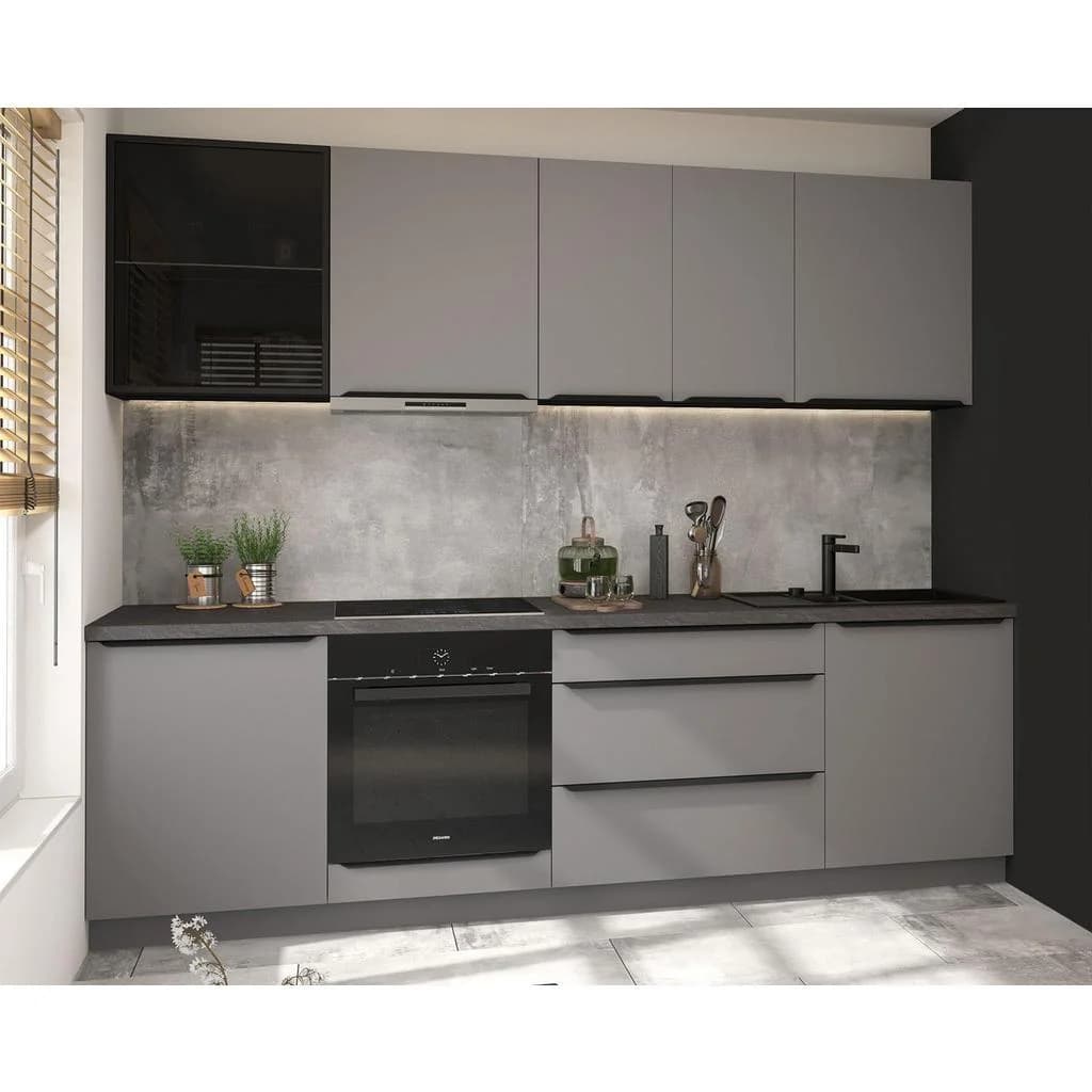Feldmann-Wohnen Küchenzeile Bonn 270 cm Dust Grey Matt 8-teilig mit Arbeitsplatte