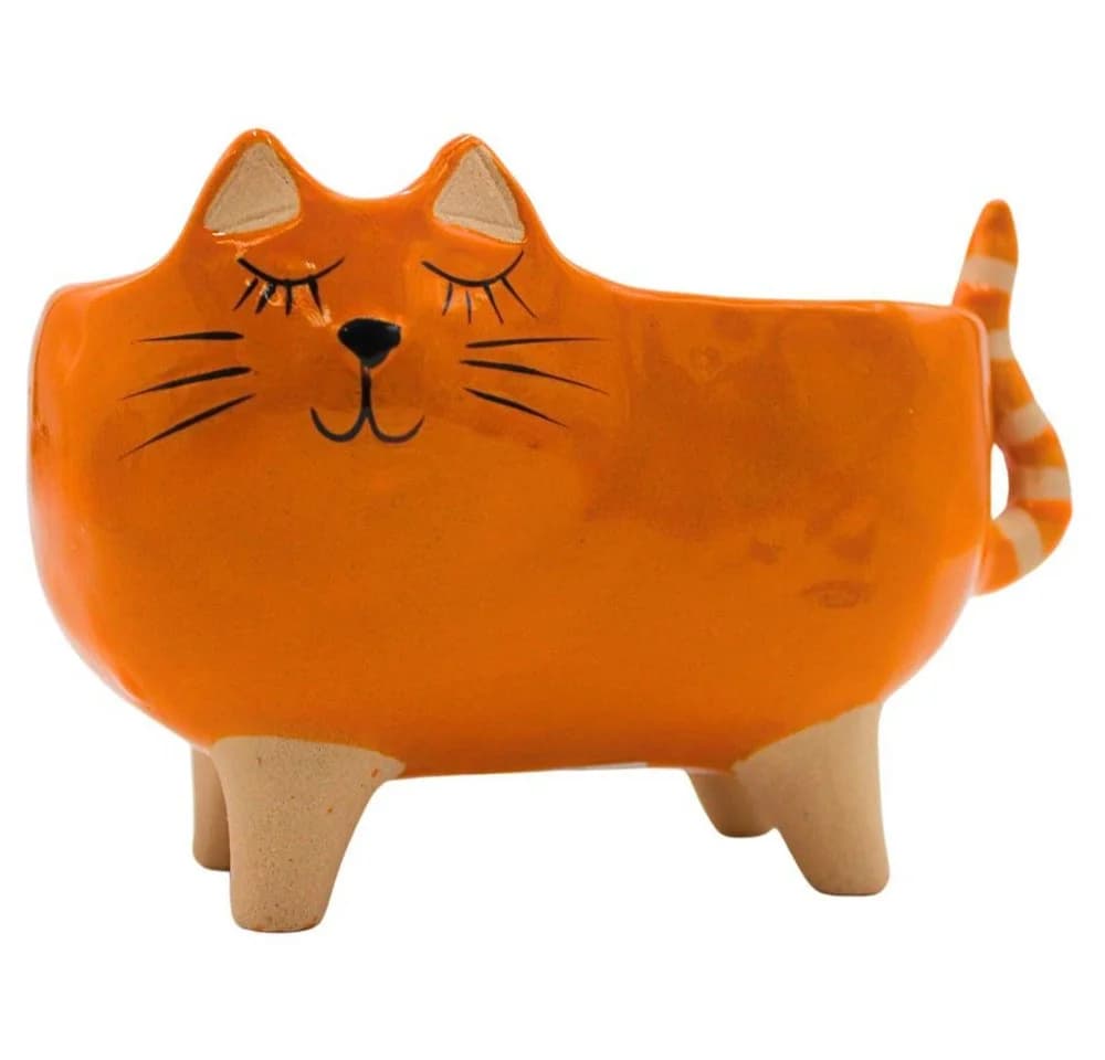 Dekohelden24 Übertopf Keramik Katzenmotiv Rosa Orange
