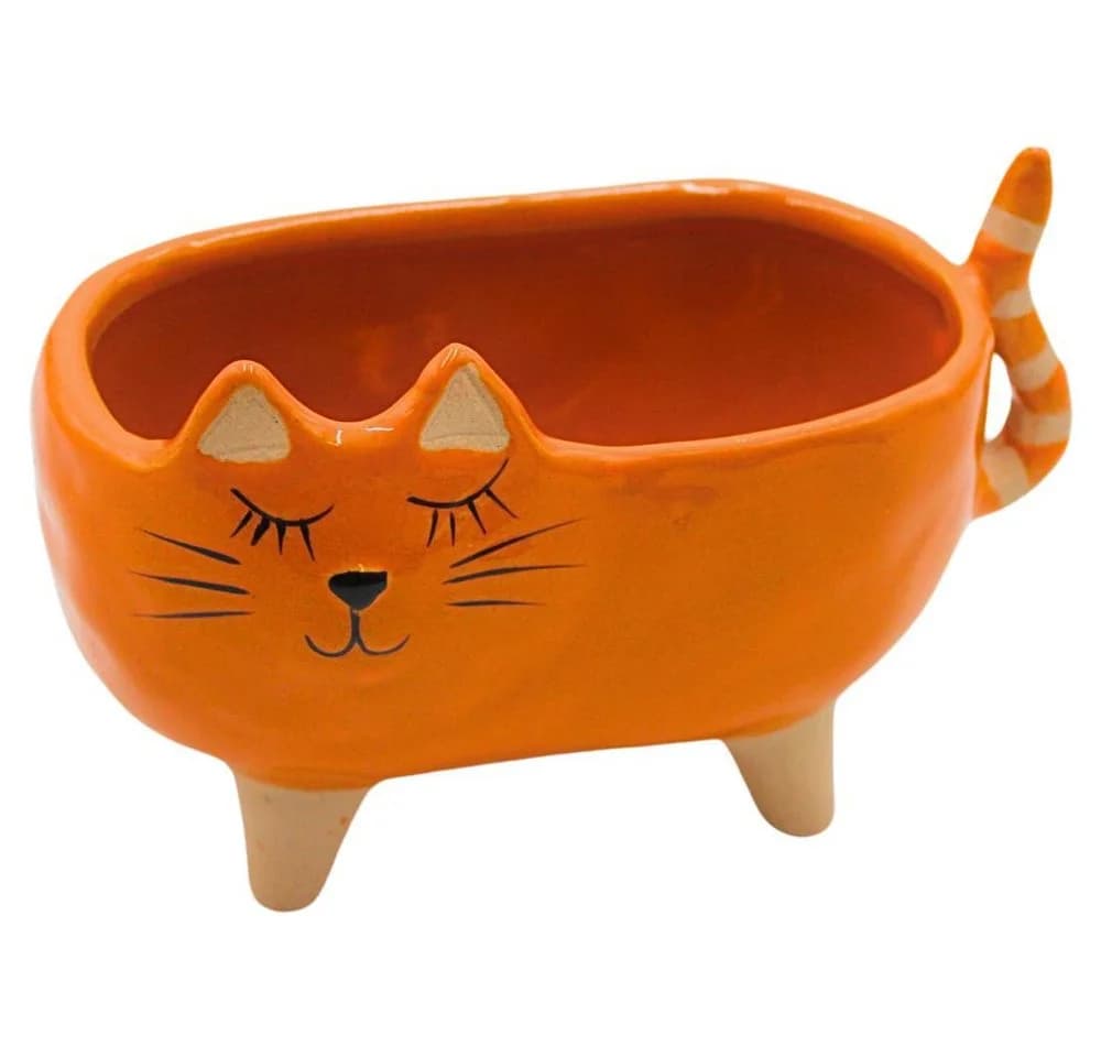 Dekohelden24 Übertopf Keramik Katzenmotiv Rosa Orange - Bild 2
