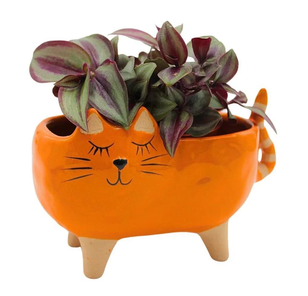 Dekohelden24 Übertopf Keramik Katzenmotiv Rosa Orange - Bild 3