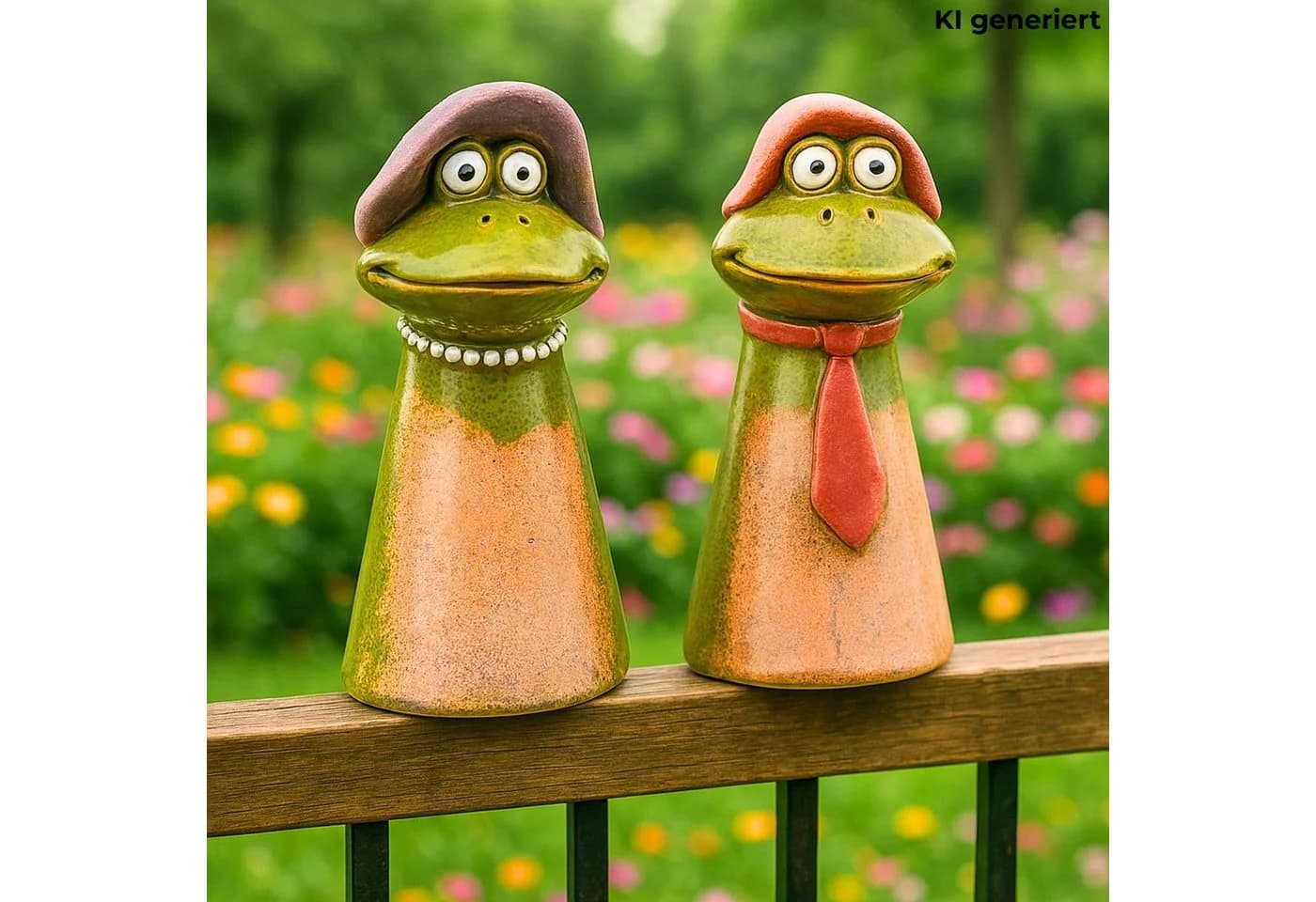 Dekohelden24 2er Set Keramik Zaunstecker Frosch Bunt
