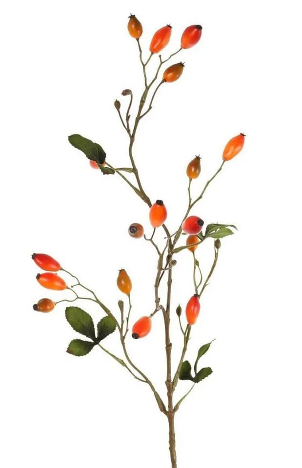 artplants Künstlicher Heckenrosen Zweig ZERBST mit Hagebutten orange-rot - Bild 2