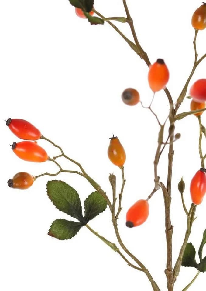 artplants Künstlicher Heckenrosen Zweig ZERBST mit Hagebutten orange-rot - Bild 3