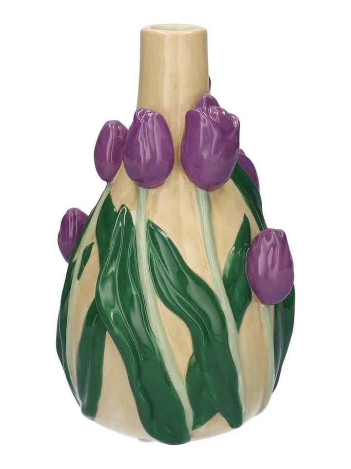 INNA-Glas Dekovase LIMEA Dolomit 3D Tulpen beige-lila