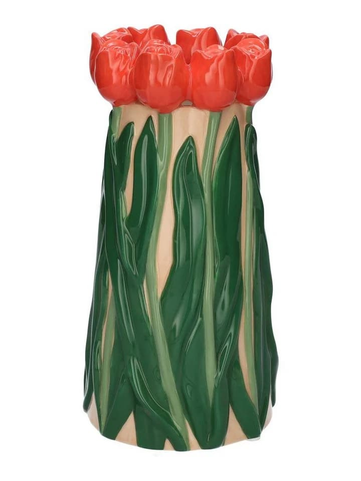 INNA-Glas Dekovase LIMEA Blumenvase aus Dolomit mit 3D Tulpen-Motiv