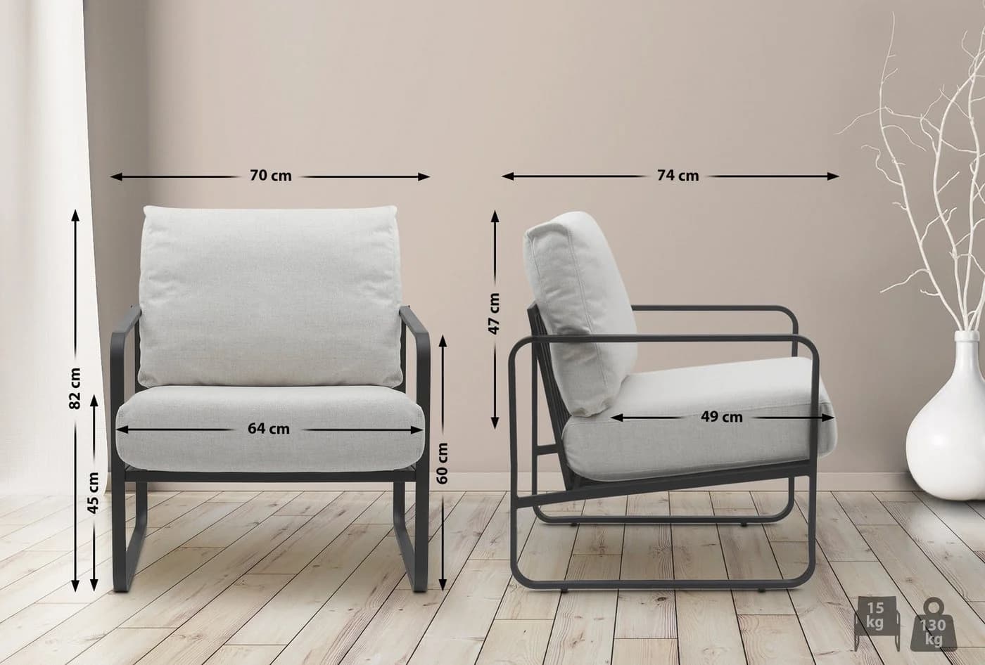 CLP Lounger Manea Relaxsessel mit Metallgestell Kunstleder oder Stoff - Bild 2