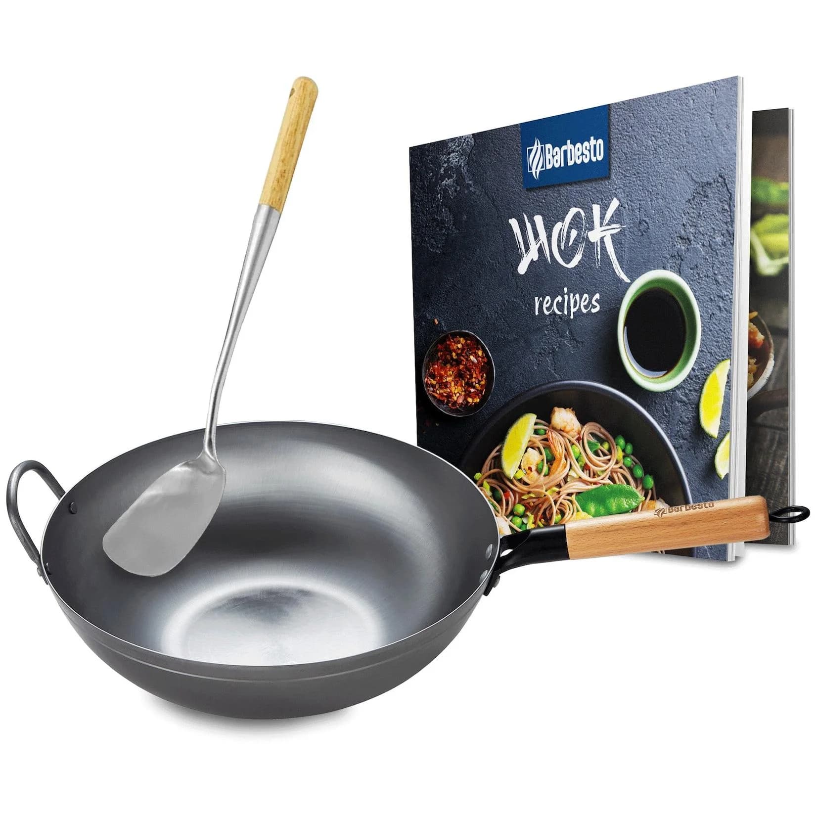 CLP Wok-Set Karbonstahl 34/36 cm - Induktion, Gas, Grill