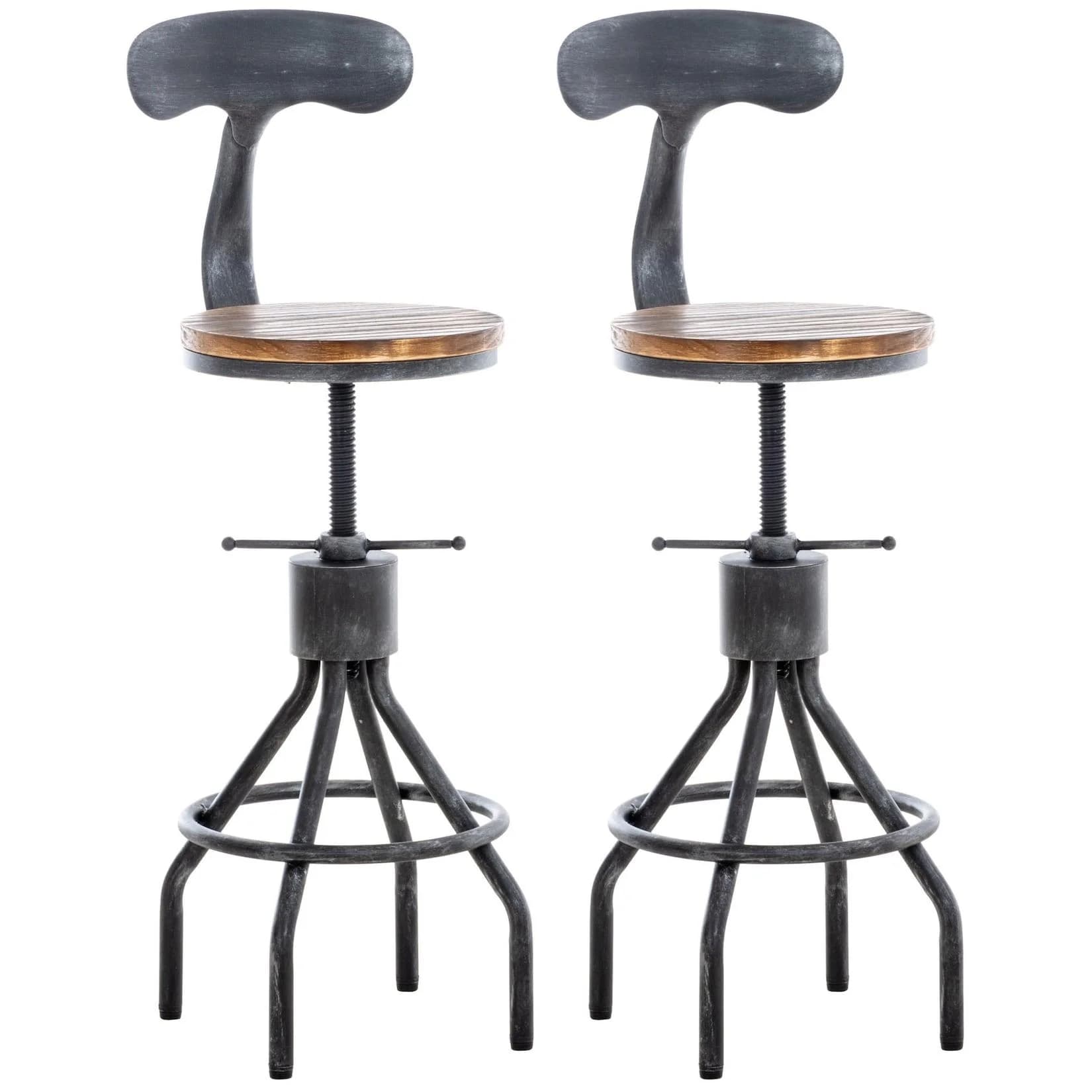 CLP Barhocker Hanam 2er Set Industrial-Design Höhenverstellbar Holzsitz
