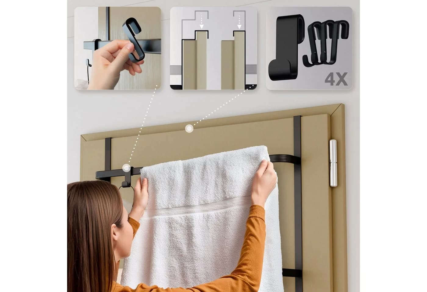 CLP Handtuchhalter Lenexa Tür-Hängeregal Metall Schwarz 3 Stangen - Bild 4