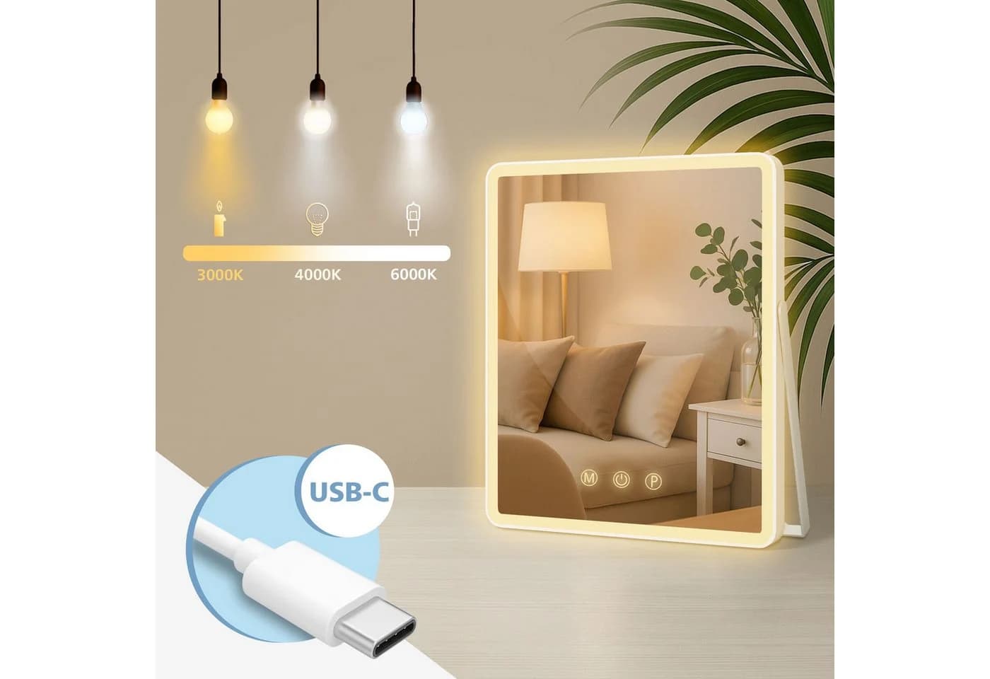 CLP Schminkspiegel Caistor LED 3 Lichtfarben USB-C Transportabel - Bild 3