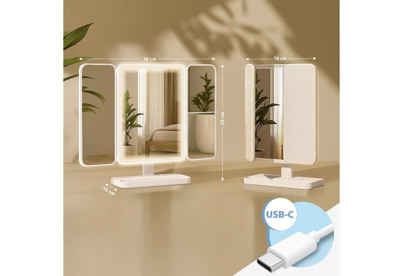 CLP Schminkspiegel Otley LED Vergrößerung 1X/2X/3X USB-C-Kabel