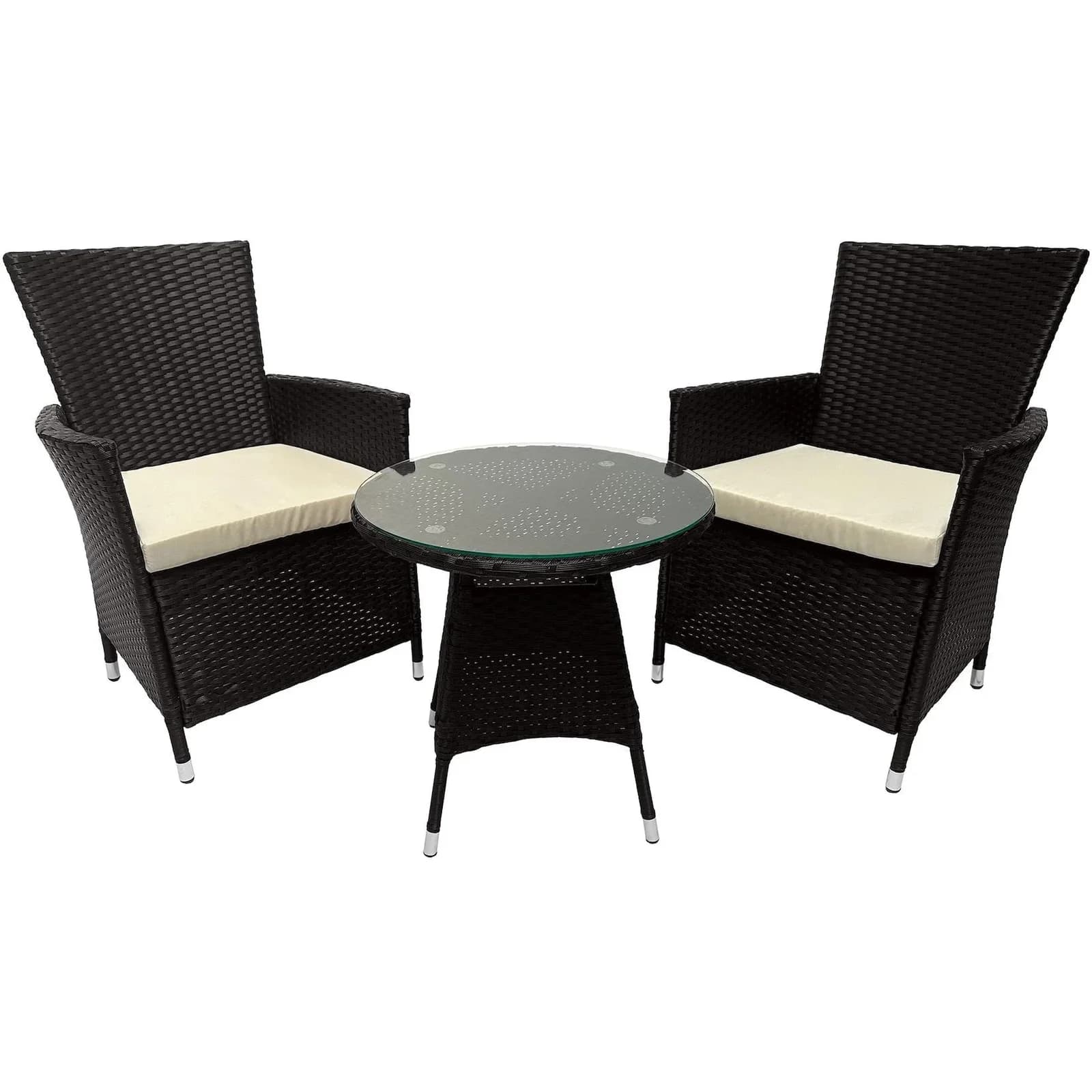 CLP Gartenmöbel-Set Fireda 3-tlg. PE-Rattan mit Kissen & Glas