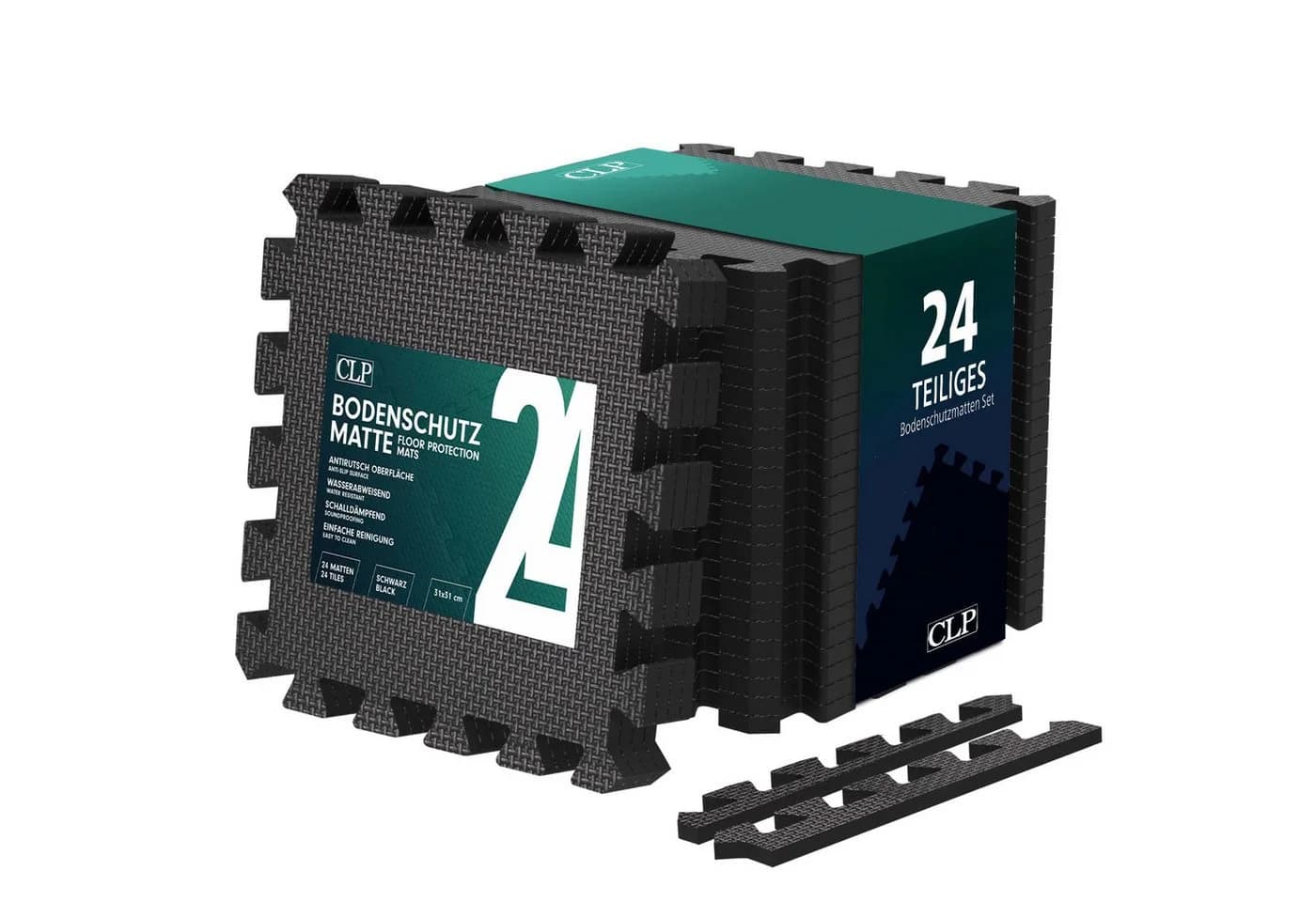 CLP Bodenschutzmatte Puzzlematte 30x30 cm, 24er Set, rutschfest, für indoor und outdoor