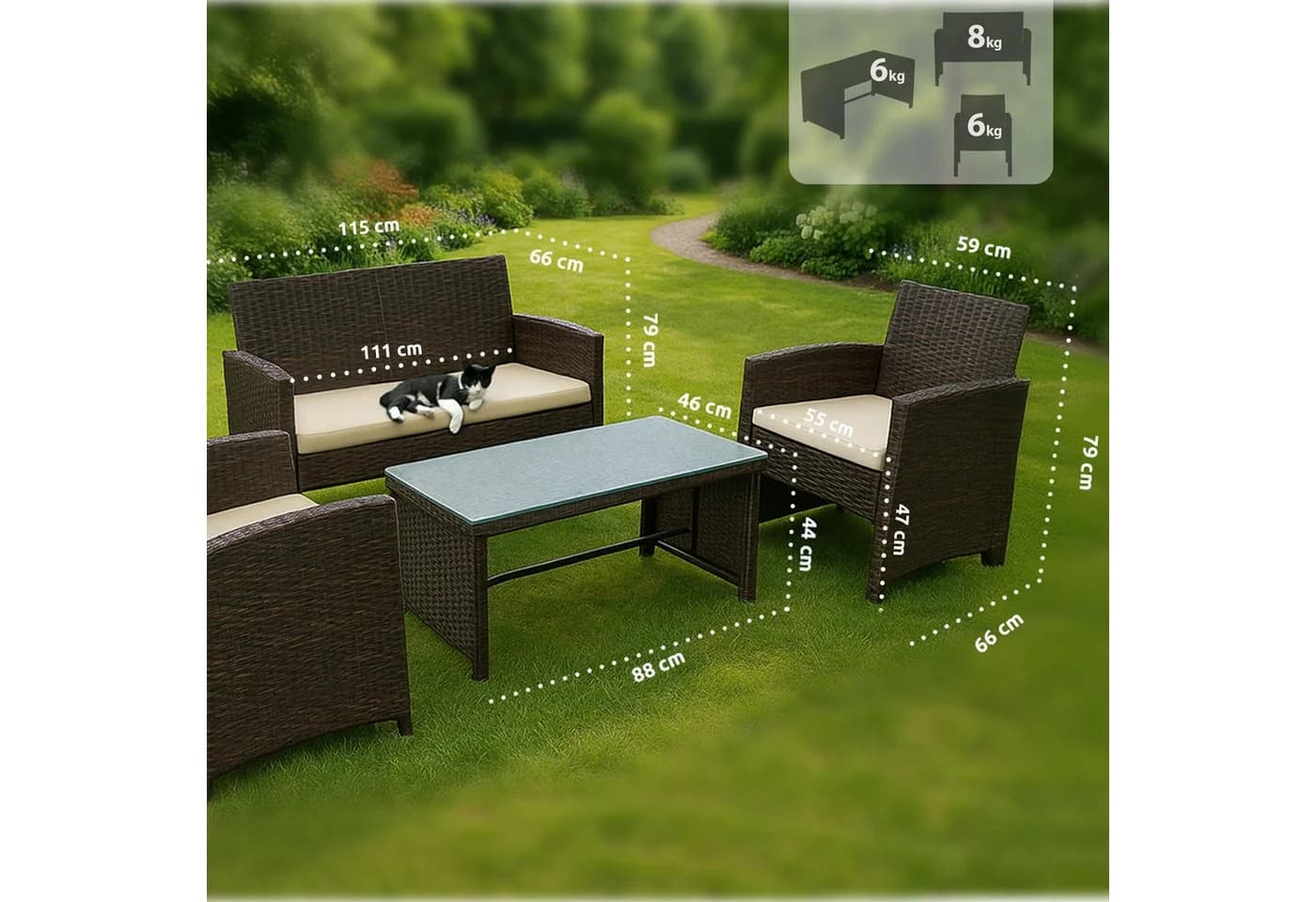CLP Polyrattan Sitzgruppe Toruba, Lounge-Set Outdoor Wetterfest PE-Rattan - Bild 2