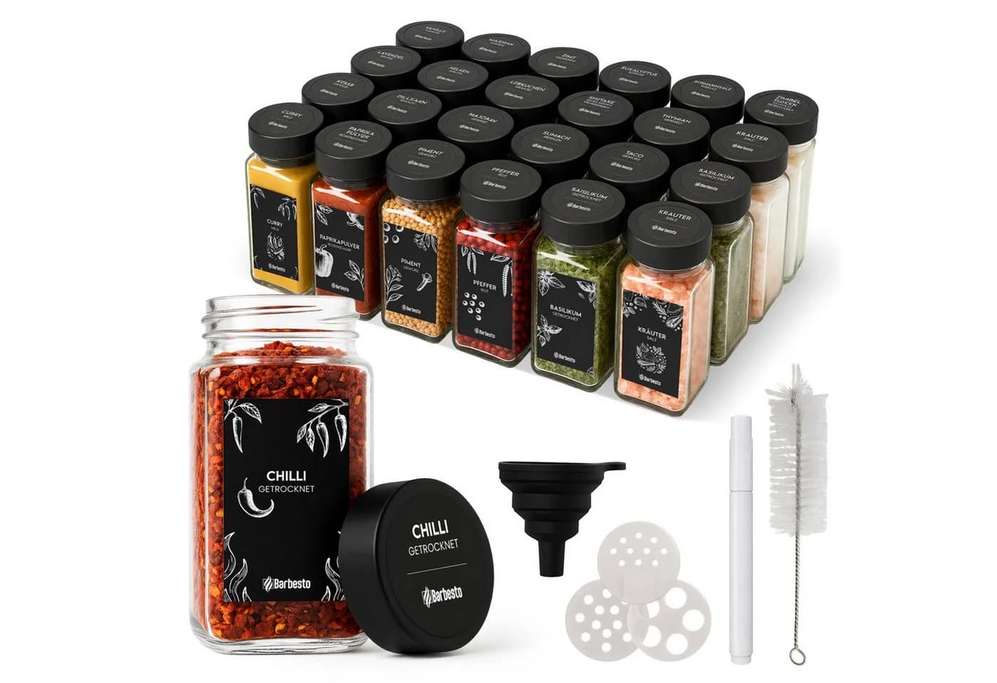 CLP Gewürzglas-Set 24er mit Deckeln, Streueinsätzen & Etiketten - Bild 2