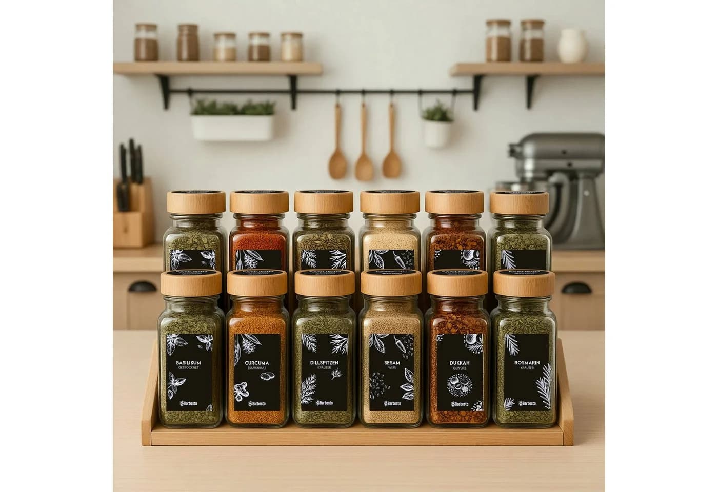 CLP Gewürzglas-Set 24er, 120ml, Glas mit Holzdeckel, inkl. Zubehör - Bild 3