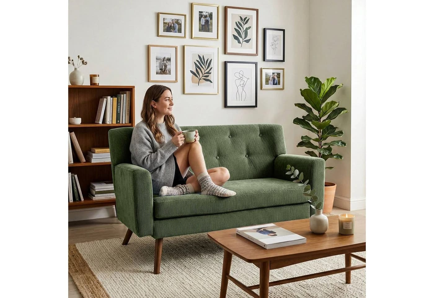 CLP Sofa Kioni Cordbezug 2-Sitzer Kautschukholz - Bild 4