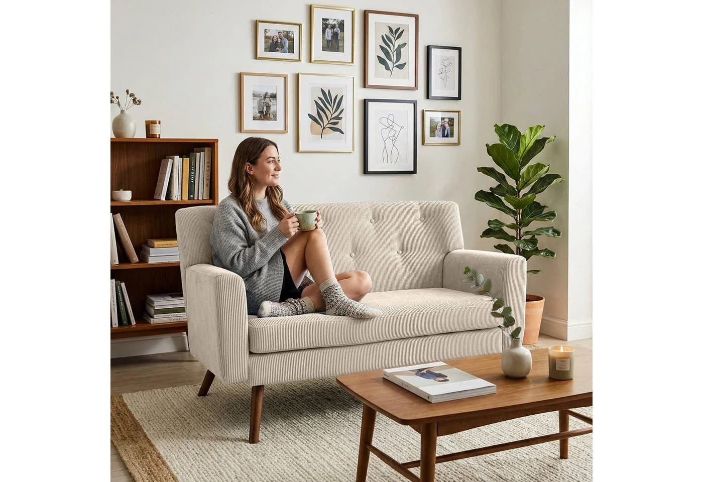 CLP Sofa Kioni Cordbezug 2-Sitzer Kautschukholz - Bild 4