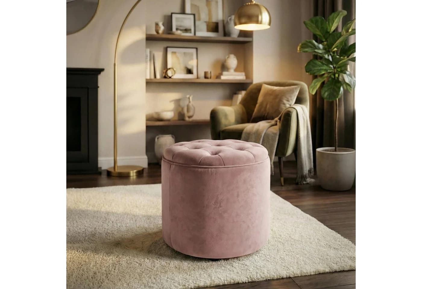 CLP Sitzhocker Pantin Rosa mit Stauraum und Samtbezug - Bild 3