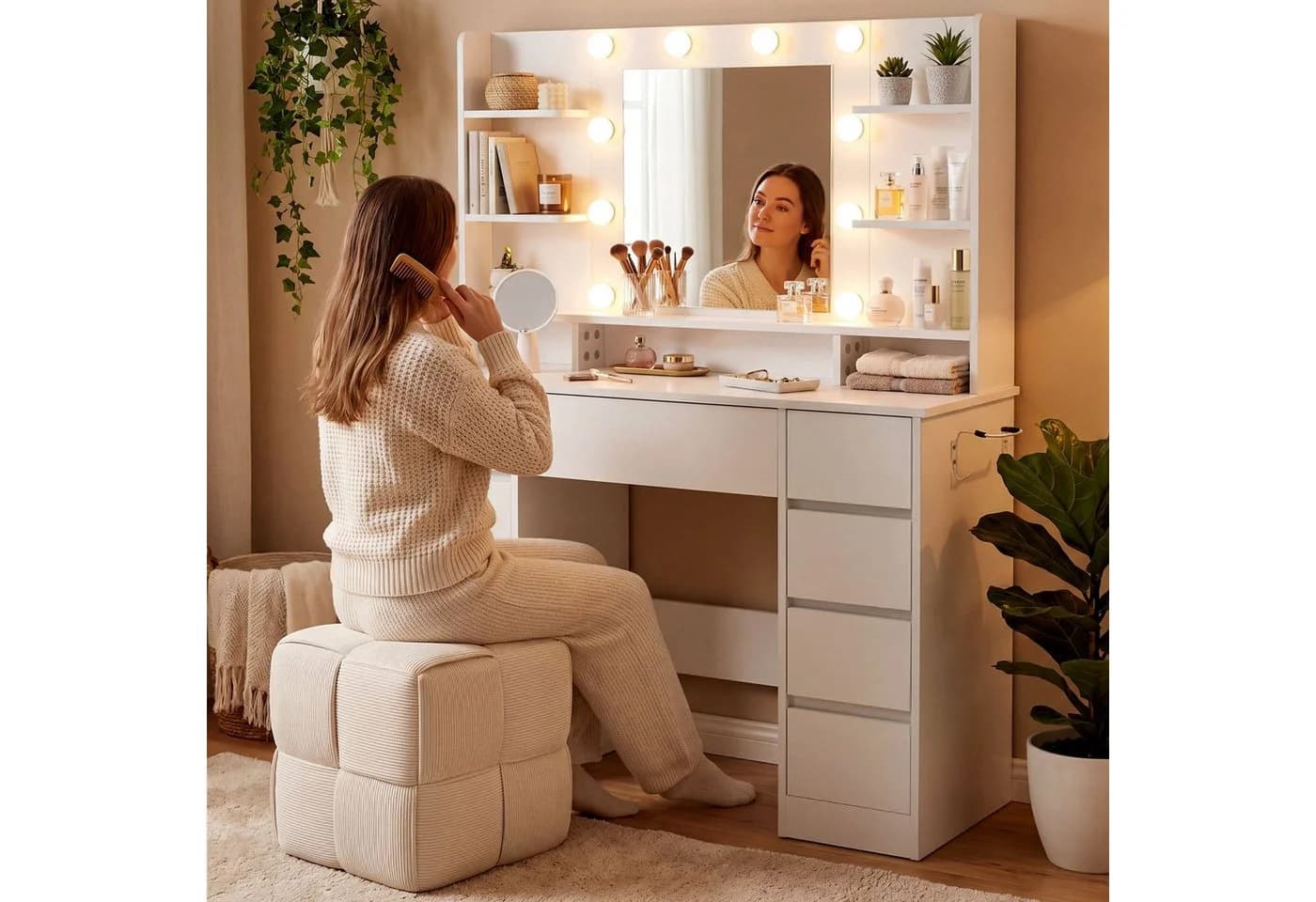 CLP Schminktisch Pretty mit LED Hollywoodspiegel und USB-Anschluss - Bild 4