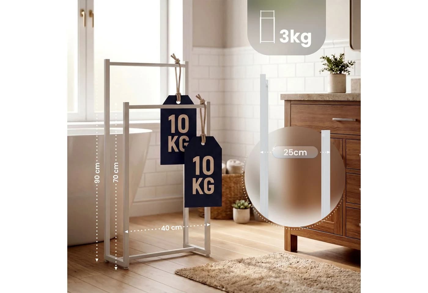 CLP Handtuchhalter Taunton Weiß Zweistangen Freistehend Metall