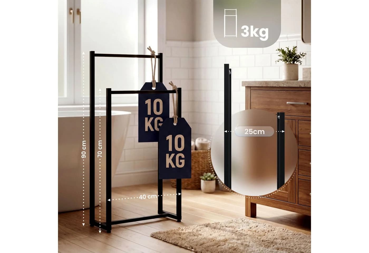 CLP Handtuchhalter Taunton Schwarz Metall 2 Stangen