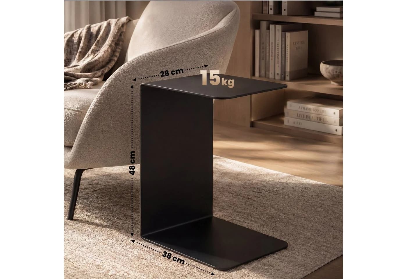 CLP Beistelltisch Selby C-Form Stahl Schwarz/Weiß